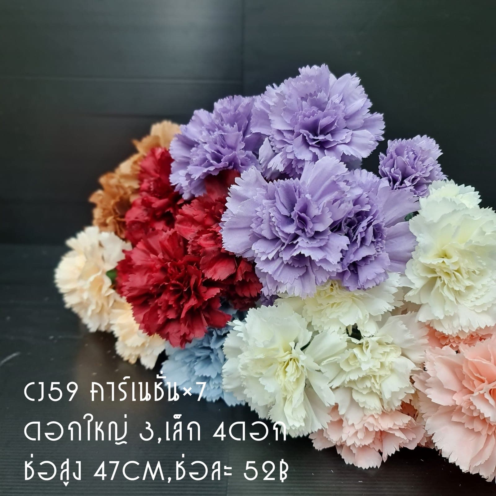 คาร์เนชั่นx7 (CJ59), คาร์เนชั่น — ดอกฟอร์มแน่น สีไล่นุ่ม เก็บฟอร์มได้นานในแจกัน