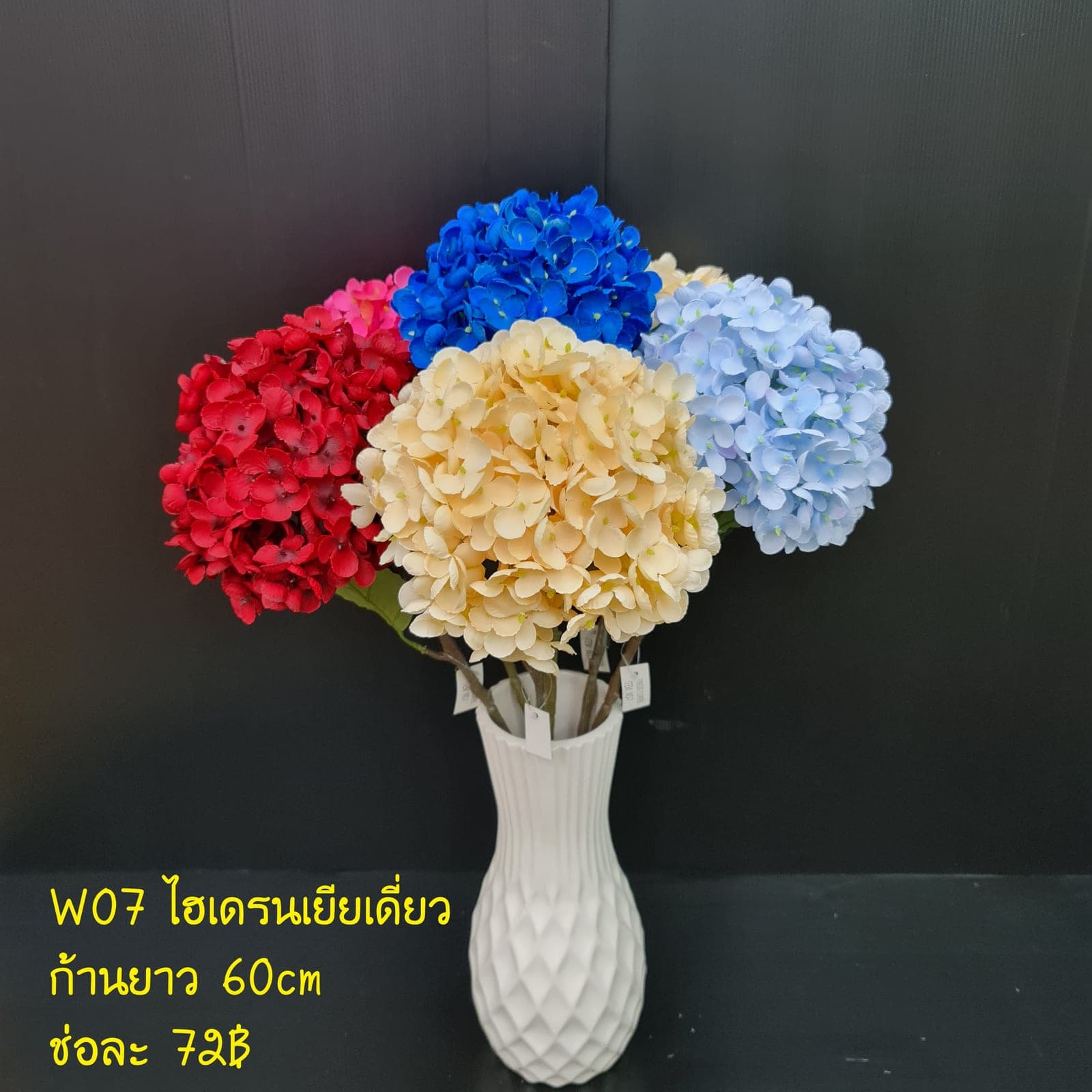 ไฮเดนเยียเดี่ยว (WO7), ก้านเดี่ยวไฮเดรนเยีย: หัวดอกใหญ่และสีไล่โทน ใช้เป็นจุดเริ่มทรงในการจัด