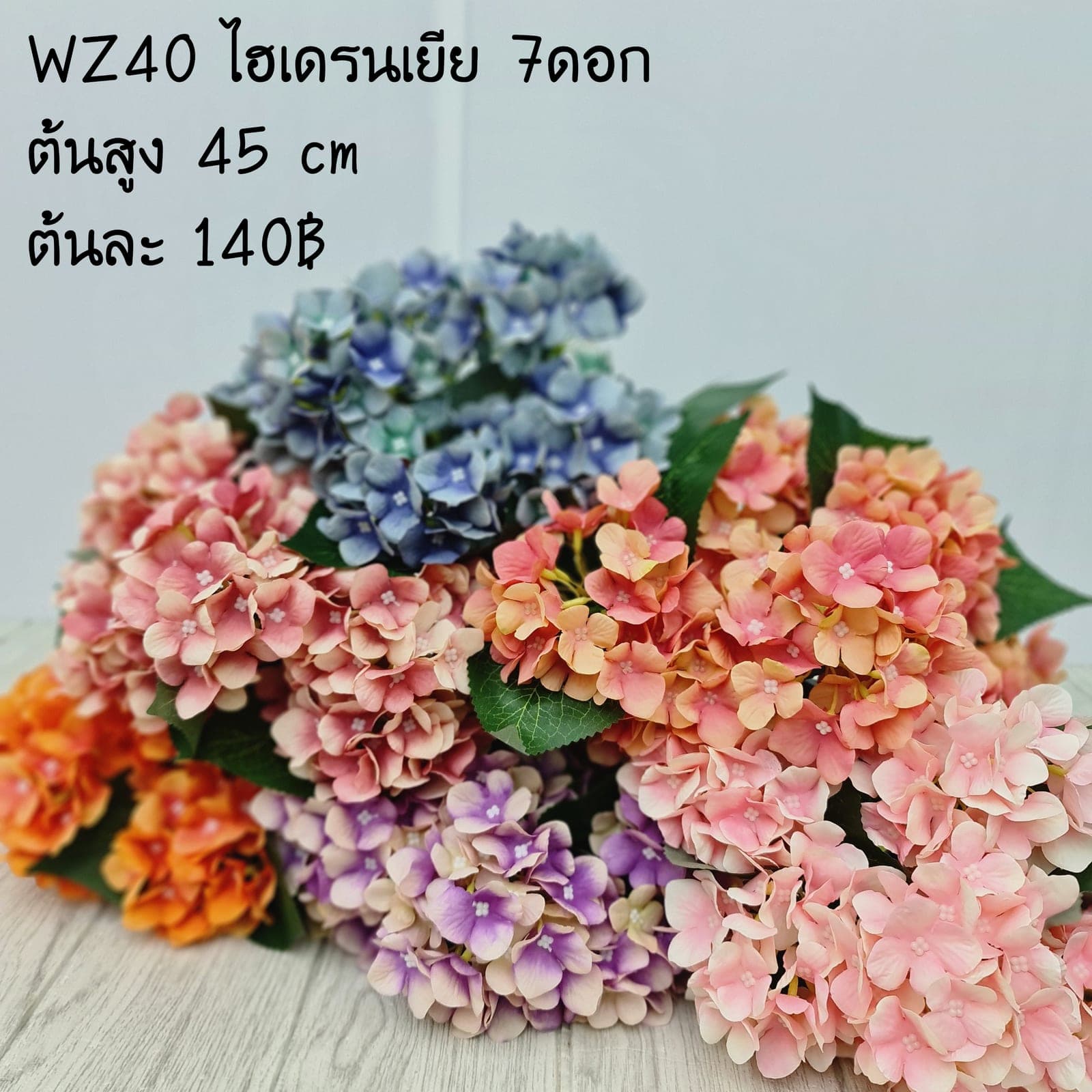 ไฮเดนเยีย 7ดอก (WZ40), ไฮเดรนเยีย 7 ดอก: หัวดอกใหญ่และสีไล่โทน ใช้เป็นจุดเริ่มทรงในการจัด
