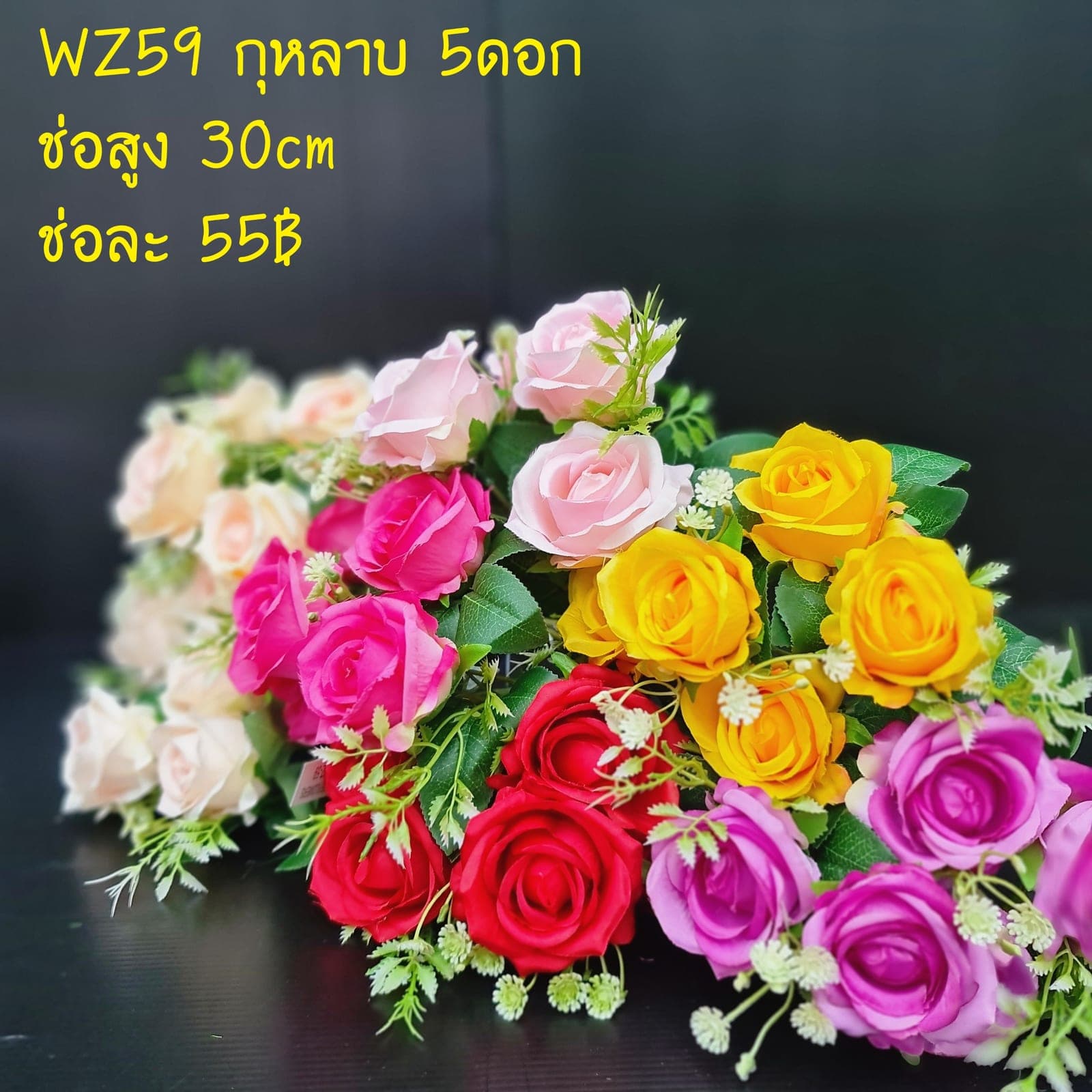กุหลาบ 5ดอก (WZ59), กุหลาบ 5 ดอก: สีกลีบเป็นชั้นไล่โทนจากใจกลางสู่ขอบนอก